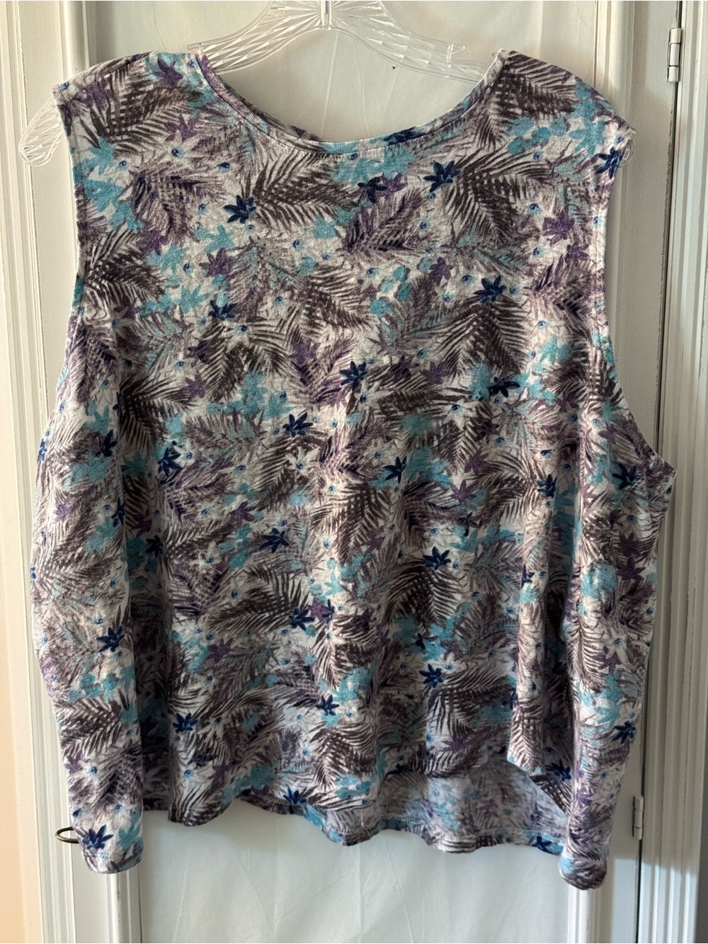 J. Jill Love Linen Tropical Floral Pleated Back Tank Blue & Purple Size 3X